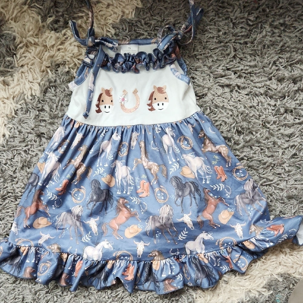 Blue Horse Print Dress Marie Nicole Size 2t